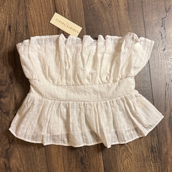 Thirty Thirty Elegant White Eyelet Ruffle Strapless Crop Top Size L - Picture 1 of 4